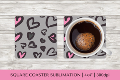 Heart Leopard square coaster sublimation. Valentines PNG 020 Product Image 1
