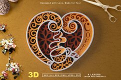 3D Layered Heart Coffee | Curls Lasercut Coffee SVG Template Product Image 1