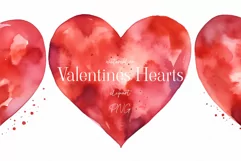 Watercolor pink hearts clipart, Valentine Day heart clipart Product Image 1