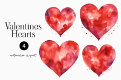 Watercolor pink hearts clipart, Valentine Day heart clipart Product Image 2