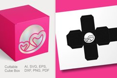 Hearts and Round Window Cube Favor SVG Paper Cut Template