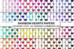 100 rainbow hearts digital papers, Love hearts Valentine clipart papers set