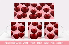Red Hearts Mug Sublimation Design. Valentines Mug Wrap 033 Product Image 1