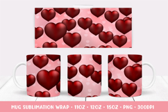 Red Hearts Mug Sublimation Design. Valentines Mug Wrap 03 Product Image 1
