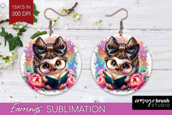 Hedgehog Reading Round Earrings Book Lover PNG Sublimation Product Image 1