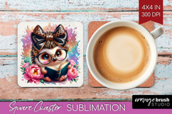 Hedgehog Reading Square Coaster Book Lover Coaster PNG Product Image 1