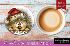 Hedgehog Tangled In Christmas Lights Round Coaster Funny PNG Product Image 1