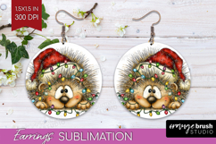 Hedgehog Tangled In Christmas Lights Round Earrings Funny Product Image 1