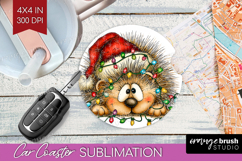 Hedgehog Tangled In Christmas Lights Car Coaster Funny Xmas Product Image 1