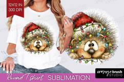 Hedgehog Tangled In Christmas Lights Round Tshirt Background Product Image 1