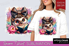 Hedgehog Reading Square Tshirt Background Book Lover PNG Product Image 1