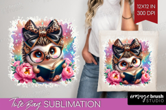 Hedgehog Reading Tote Bag Book Lover Tote Bag PNG Product Image 1