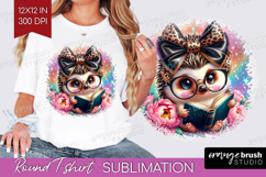 Hedgehog Reading Round Tshirt Background Book Lover PNG Product Image 1