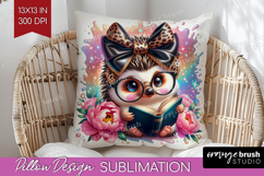 Hedgehog Reading Pillow Sublimation Book Lover Pillow Cover Product Image 1
