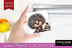 Hedgehog Valentine Magnet Sublimation Whimsical Animal PNG Product Image 1