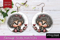 Hedgehog Valentine Round Earrings Whimsical Animal PNG Product Image 1