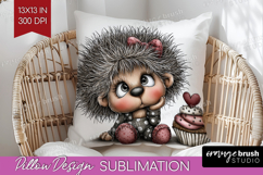 Hedgehog Valentine Pillow Sublimation Whimsical Animal Cover Product Image 1