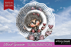 Hedgehog Valentine Wind Spinner Sublimation PNG Whimsical Product Image 1