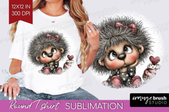 Hedgehog Valentine Round Tshirt Background Whimsical Animal Product Image 1