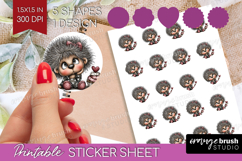 Hedgehog Valentine Round Sticker Whimsical Animal Printable Product Image 1