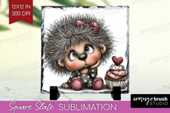 Hedgehog Valentine Slate PNG Whimsical Animal Square Slate Product Image 1