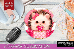 Hedgehog Valentine Car Coaster Cute Valentines Day Coaster Product Image 1