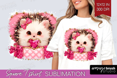 Hedgehog Valentine Square Tshirt Background Cute Valentines Product Image 1