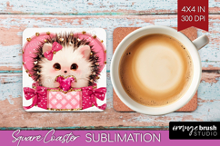 Hedgehog Valentine Square Coaster Cute Valentines Day PNG Product Image 1