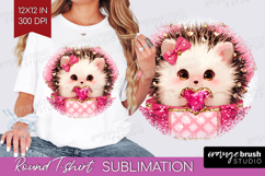 Hedgehog Valentine Round Tshirt Background Cute Valentines Product Image 1