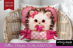 Hedgehog Valentine Pillow Sublimation Cute Valentines Day Product Image 1