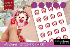 Hedgehog Valentine Round Sticker Cute Valentines Day Product Image 1