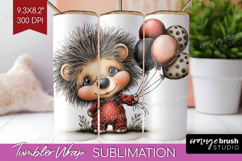 Hedgehog Valentine Tumbler Wrap Whimsical Animal Tumbler PNG Product Image 1