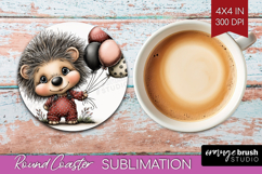 Hedgehog Valentine Round Coaster Whimsical Animal Coaster Product Image 1