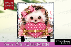 Hedgehog Valentine Slate PNG Cute Valentines Day Square Product Image 1