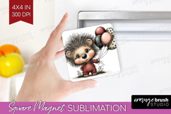 Hedgehog Valentine Magnet Sublimation Whimsical Animal PNG Product Image 1