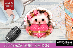 Hedgehog Valentine Car Coaster Cute Valentines Day Coaster Product Image 1