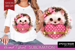 Hedgehog Valentine Round Tshirt Background Cute Valentines Product Image 1