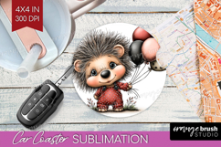 Hedgehog Valentine Car Coaster Whimsical Animal Coaster PNG Product Image 1