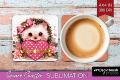 Hedgehog Valentine Square Coaster Cute Valentines Day PNG Product Image 1