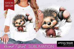 Hedgehog Valentine Round Tshirt Background Whimsical Animal Product Image 1