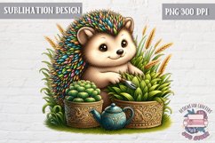 Spring animal Hedgehog in garden Sublimation Green Herbs Product Image 1