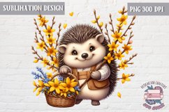Spring animal Hedgehog in garden Sublimation Yellow Branch Product Image 1