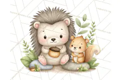 Hedgehog & Friends PNG, Cute Woodland Animals Clipart Product Image 2
