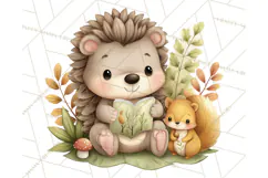 Hedgehog & Friends PNG, Cute Woodland Animals Clipart Product Image 3