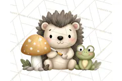 Hedgehog & Friends PNG, Cute Woodland Animals Clipart Product Image 2