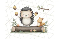 Hedgehog & Friends PNG, Cute Woodland Animals Clipart Product Image 3