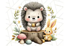 Hedgehog & Friends PNG, Cute Woodland Animals Clipart Product Image 2