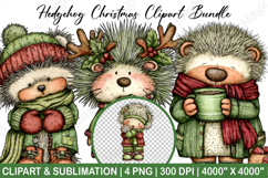 Hedgehog Christmas Clipart Sublimation Product Image 1