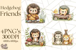 Hedgehog & Friends PNG, Cute Woodland Animals Clipart Product Image 1