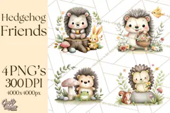 Hedgehog & Friends PNG, Cute Woodland Animals Clipart Product Image 1